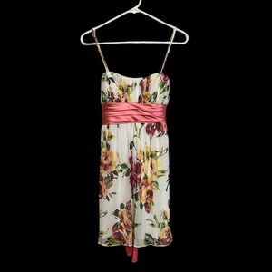 Floral Dress with Coral Sash Spaghetti Strap Spring Whimsy Fairy Formal Women S